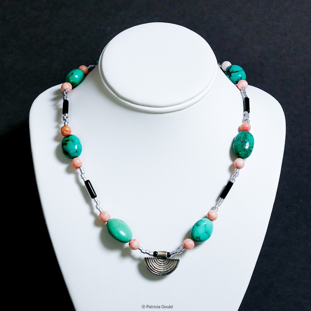 New - N16 - Necklace - Turquoise, rhodonite, onyx - One of a Kind